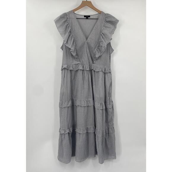 J Crew Tiered Cotton Voile Sundress Ruffled Striped Midi Dress White Gray XXL - Picture 3 of 9